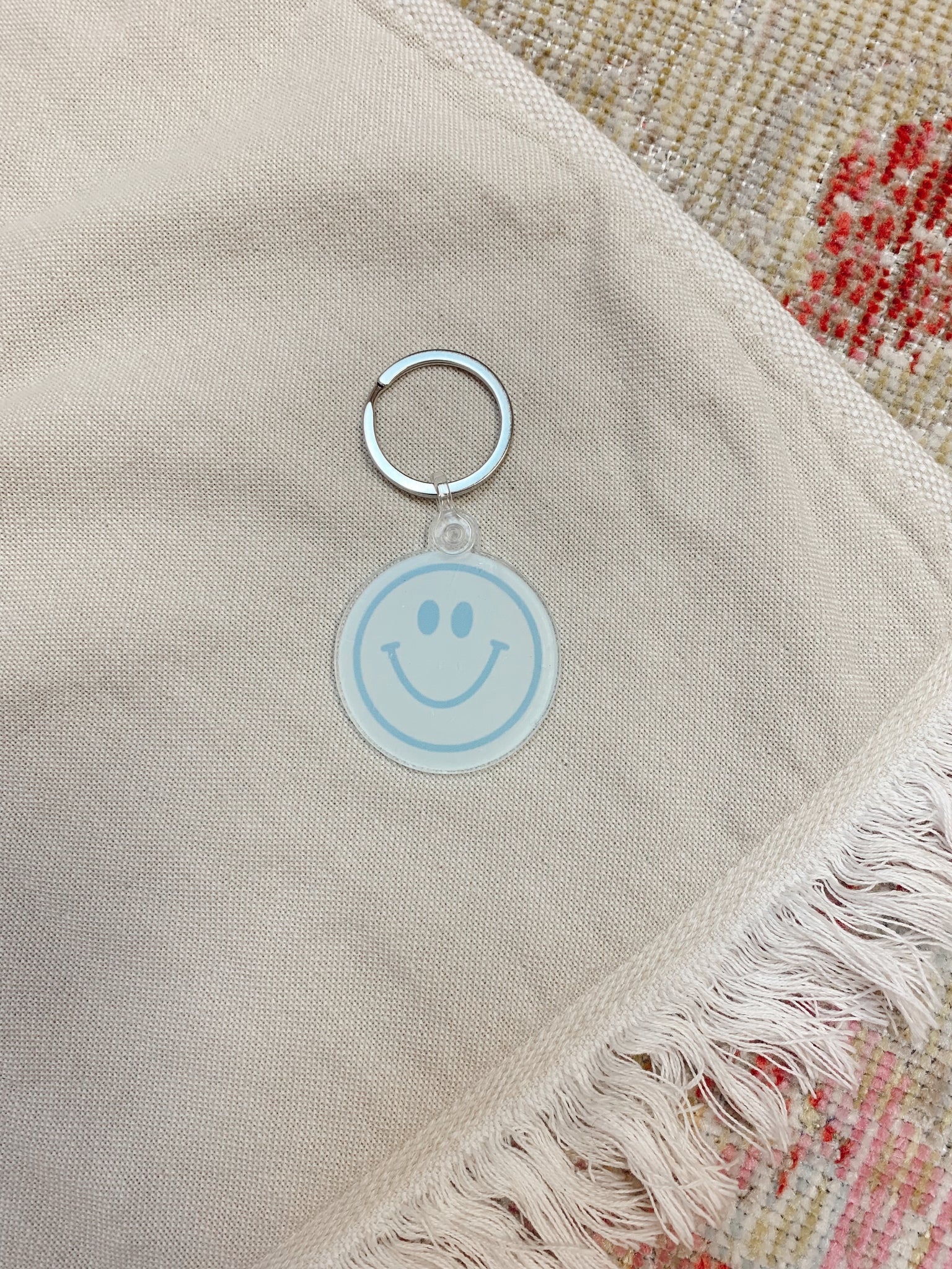 Blue Smiley Face Acrylic Keychain