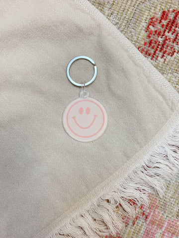 Pink Smiley Face Acrylic Keychain